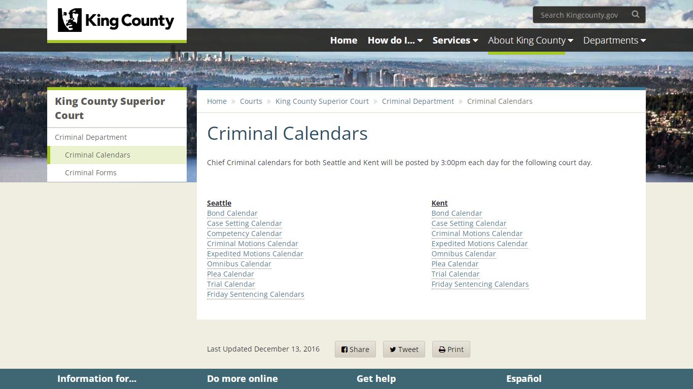 Criminal Calendars - King County